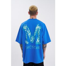 Machinist Smoked Macstar Baskılı Mavi Oversize Erkek T-shirt