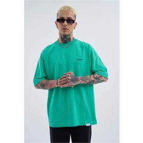 Machinist Solid Yeşil Basic Pamuklu Oversize Erkek T-shirt