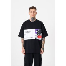 Machinist Sylvester Siyah Baskılı Oversize Erkek T-shirt