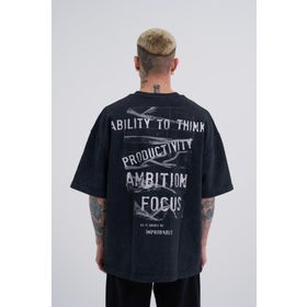 Machinist Tape Baskılı Asphalt Cloudy Oversize Yıkamalı Erkek T-shirt