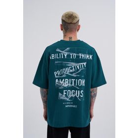 Machinist Tape Baskılı Petrol Cloudy Oversize Yıkamalı Erkek T-shirt