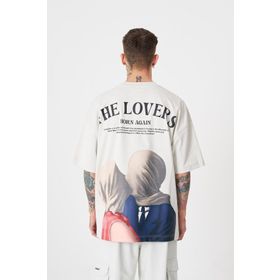 Machinist The Lovers Baskılı Gri Oversize Erkek T-shirt