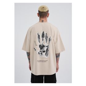 Machinist Toxic People Açık Bej Baskılı Oversize Erkek T-shirt