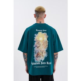 Machinist Turning Your Imagination Petrol Baskılı Oversize Erkek T-shirt
