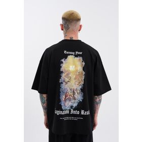 Machinist Turning Your Imagination Siyah Baskılı Oversize Erkek T-shirt