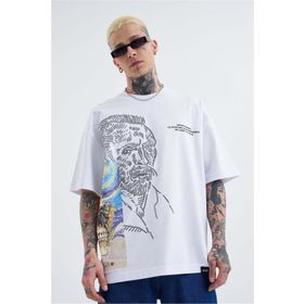 Machinist Van Gogh Baskılı Beyaz Oversize Erkek T-shirt