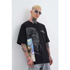 Machinist Van Gogh Baskılı Siyah Oversize Erkek T-shirt