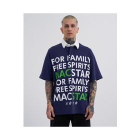 Machinist Wide Prinred Lacivert Baskılı Polo Yaka Erkek T-shirt