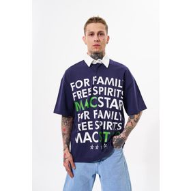 Machinist Wide Prinred Lacivert Baskılı Polo Yaka Erkek T-shirt