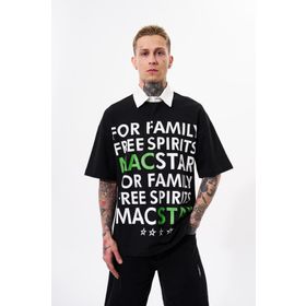 Machinist Wide Prinred Siyah Baskılı Polo Yaka Erkek T-shirt