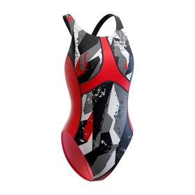 Mad Wave M1460-01 Antichlor Criss Cros Kırmızı Siyah Kadın Yüzücü Mayo