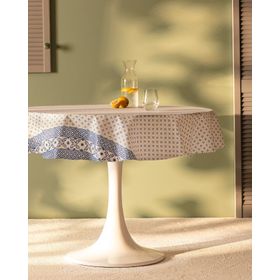 Madame Coco Agnes Pvc Beyaz-Mavi 140 cm Masa Örtüsü