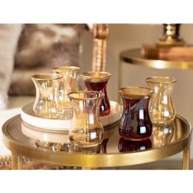 Madame Coco Caress 150 ml 6'lı Altın Yaldızlı Amber Çay Bardağı