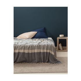 Madame Coco Denney Ekru-İndigo Çift Kişilik 220x240 cm Yatak Örtüsü