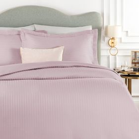 Madame Coco Elicia King Size Çizgili Saten Mürdüm Nevresim Takım