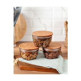 Madame Coco Florian 380 ml 3'lü Ahşap Kapaklı Saklama Kabı