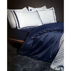 Madame Coco Jeanne Family Size Bordürlü Saten Beyaz/Lacivert Nevresim Takımı