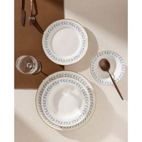 Madame Coco Joly Altın Yaldızlı Mavi/Beyaz 24 Parça 6 Kişilik Yemek Takımı