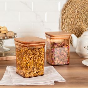 Madame Coco Kaviera 1000 ml 2'li Ahşap Kapaklı Saklama Kabı