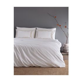 Madame Coco Linda Beyaz Bej %100 Pamuk Nakışlı Yıkamalı Gofre King Size Nevresim Takımı