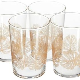 Madame Coco Pierretta-Golden Leaves 4'lü 510 ml Antrasit Meşrubat Bardağı Seti