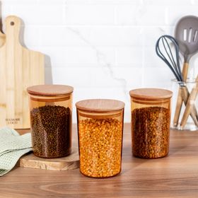 Madame Coco Yuviera 90 0ml 3'lü Ahşap Kapaklı Saklama Kabı