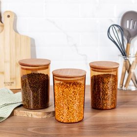 Madame Coco Yuviera 90 0ml 3'lü Ahşap Kapaklı Saklama Kabı