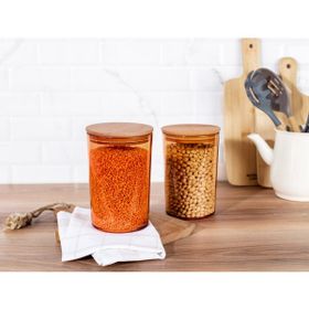 Madame Coco Yuviera Ahşap Kapaklı Amber 1500 ML 2'li Saklama Kabı