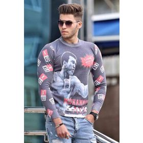 Madmext 1659 Antrasit Baskılı Erkek Sweatshirt