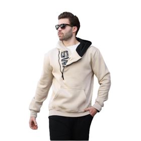 Madmext 1767 Bej Fermuar Detaylı Kapüşonlu Erkek Sweatshirt