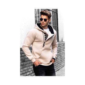 Madmext 1767 Bej Fermuar Detaylı Kapüşonlu Erkek Sweatshirt