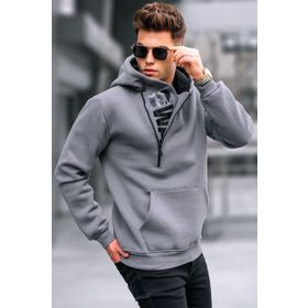 Madmext 1767 Füme Erkek Fermuar Detaylı Kapüşonlu Sweatshirt