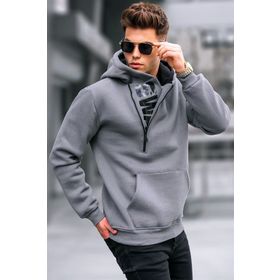 Madmext 1767 Füme Erkek Fermuar Detaylı Kapüşonlu Sweatshirt