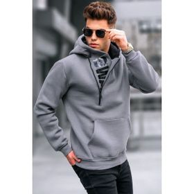 Madmext 1767 Füme Erkek Fermuar Detaylı Kapüşonlu Sweatshirt
