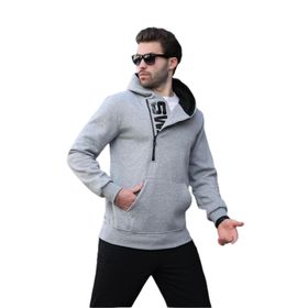 Madmext 1767 Gri Fermuar Detaylı Kapüşonlu Erkek Sweatshirt