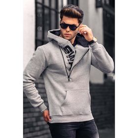 Madmext 1767 Gri Fermuar Detaylı Kapüşonlu Erkek Sweatshirt