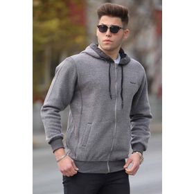 Madmext 2256 Antrasit Fermuarlı Kapşonlu Erkek Sweatshirt