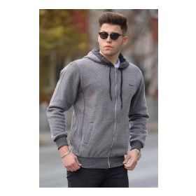 Madmext 2256 Antrasit Fermuarlı Kapşonlu Erkek Sweatshirt
