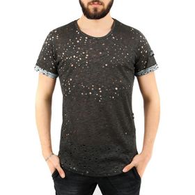 Madmext 2468 Füme Lazer Kesim Yırtık Erkek T-shirt