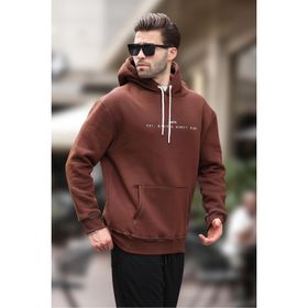 Madmext 2753 Acı Kahverengi Kapüşonlu Kanguru Cepli Erkek Sweatshirt