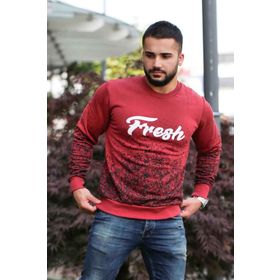 Madmext 2791 Bordo Baskılı Bisiklet Yaka Erkek Sweatshirt