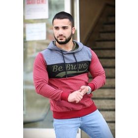 Madmext 2815 Bordo Kapşonlu Çizgili Erkek Sweatshirt