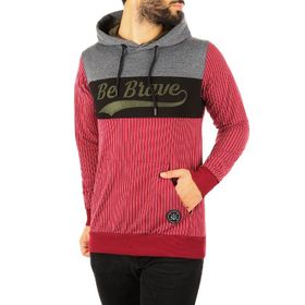 Madmext 2815 Bordo Kapşonlu Çizgili Erkek Sweatshirt