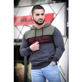 Madmext 2815 Füme Kapşonlu Çizgili Erkek Sweatshirt