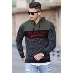 Madmext 2815 Füme Kapşonlu Çizgili Erkek Sweatshirt