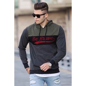 Madmext 2815 Füme Kapşonlu Çizgili Erkek Sweatshirt