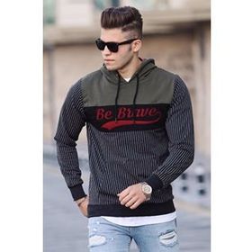 Madmext 2815 Füme Kapşonlu Çizgili Erkek Sweatshirt