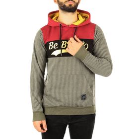 Madmext 2815 Haki Kapşonlu Çizgili Erkek Sweatshirt