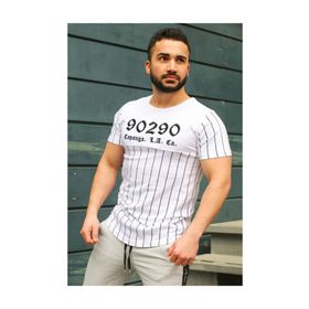 Madmext 2863 Kırmızı Bisiklet Yaka Çizgi Detaylı Erkek Tişört