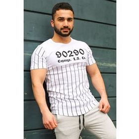 Madmext 2863 Kırmızı Bisiklet Yaka Çizgi Detaylı Erkek Tişört